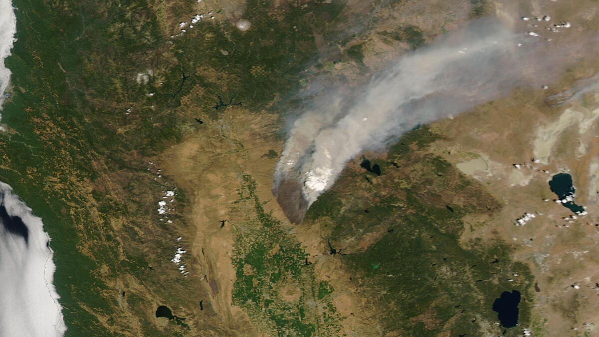Satellite view of California wildfire from above
