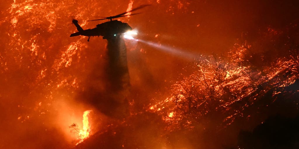 Aerial firefighting operations over California wildfire